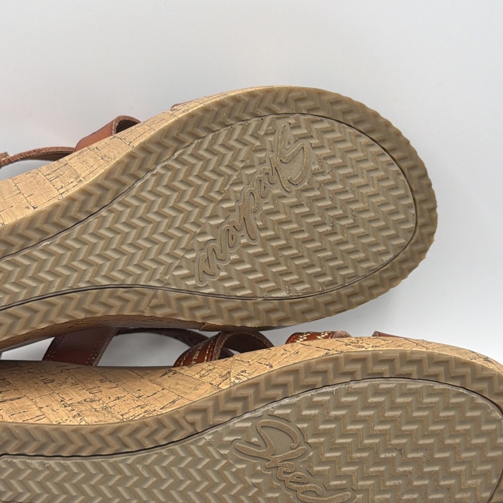 Skechers Beverlee Delicate Glow Luggage Brown Wedge Sandals Strappy Womens Sz 9 - Picture 12 of 16